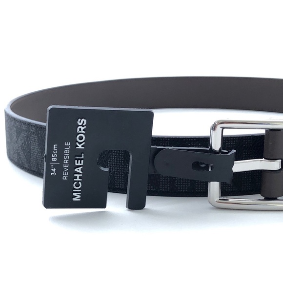 Michael Kors ML Logo Reversible Black Brown Leather Belt 34” - Picture 3 of 6